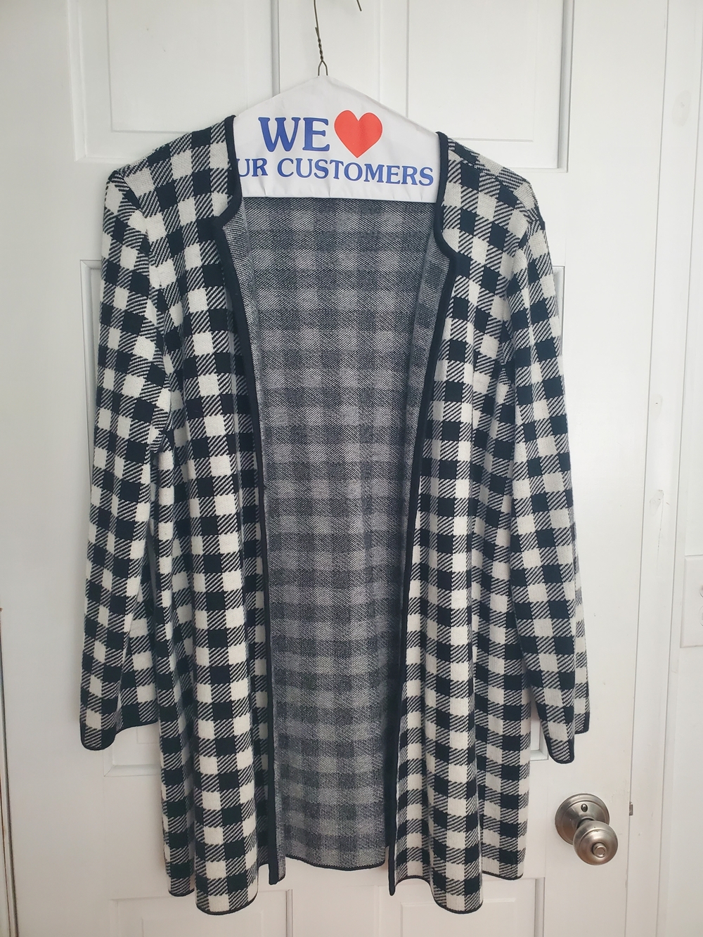 Talbots Black and White Plaid Open-Front Cardigan